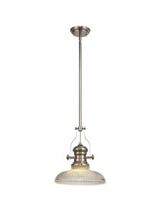 Peninaro 1 Light Multi Height Pendant E27 With 30cm Round Glass Shade, Polished Nickel/Clear