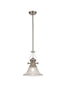 Peninaro 1 Light Multi Height Pendant E27 With 30cm Bell Glass Shade, Polished Nickel/Clear