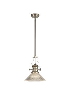 Peninaro 1 Light Multi Height Pendant E27 With 30cm Cone Glass Shade, Polished Nickel/Clear