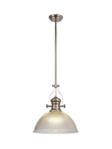 Peninaro 1 Light Multi Height Pendant E27 With 38cm Dome Glass Shade, Polished Nickel/Clear