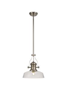 Peninaro 1 Light Multi Height Pendant E27 With 30cm Flat Round Glass Shade, Polished Nickel/Clear