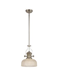 Peninaro 1 Light Multi Height Pendant E27 With 26.5cm Prismatic Glass Shade, Polished Nickel/Clear