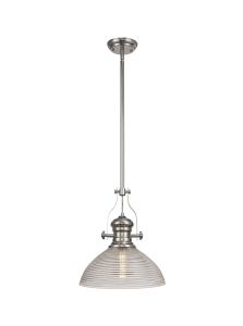 Peninaro 1 Light Multi Height Pendant E27 With 33.5cm Prismatic Glass Shade, Polished Nickel/Clear