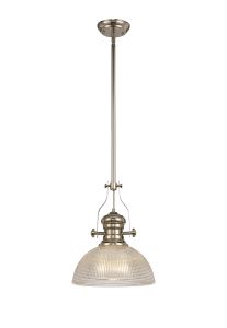 Peninaro 1 Light Multi Height Pendant E27 With 30cm Prismatic Glass Shade, Polished Nickel/Clear