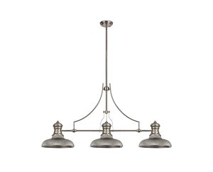 Peninaro 3 Light Linear Multi Height Pendant E27 With 30cm Round Glass Shade, Polished Nickel, Smoked