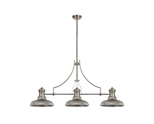 Peninaro 3 Light Linear Pendant E27 With 30cm Round Glass Shade, Polished Nickel, Smoked