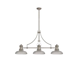 Peninaro 3 Light Linear Multi Height Pendant E27 With 30cm Round Glass Shade, Polished Nickel, Clear