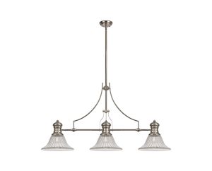 Peninaro 3 Light Linear Pendant E27 With 30cm Bell Glass Shade, Polished Nickel, Clear