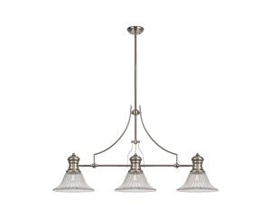Peninaro 3 Light Linear Multi Height Pendant E27 With 30cm Bell Glass Shade, Polished Nickel, Clear