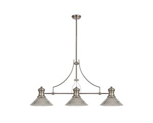 Peninaro 3 Light Linear Pendant E27 With 30cm Cone Glass Shade, Polished Nickel, Clear