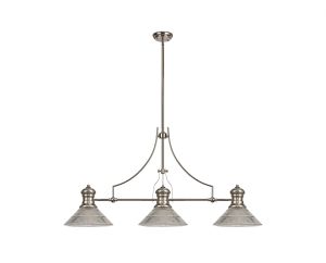 Peninaro 3 Light Linear Multi Height Pendant E27 With 30cm Cone Glass Shade, Polished Nickel, Clear