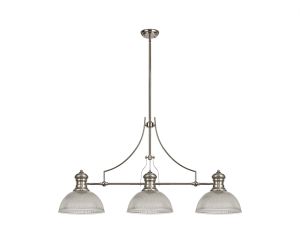 Peninaro 3 Light Linear Multi Height Pendant E27 With 30cm Dome Glass Shade, Polished Nickel, Clear