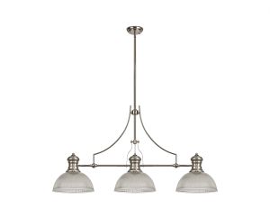 Peninaro 3 Light Linear Pendant E27 With 30cm Dome Glass Shade, Polished Nickel, Clear