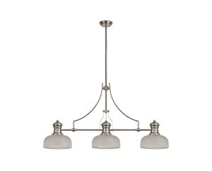 Peninaro 3 Light Linear Multi Height Pendant E27 With 26.5cm Prismatic Glass Shade, Polished Nickel, Clear
