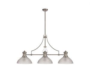 Peninaro 3 Light Linear Pendant E27 With 33.5cm Prismatic Glass Shade, Polished Nickel, Clear