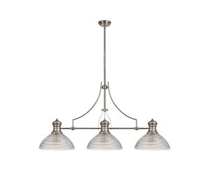 Peninaro 3 Light Linear Multi Height Pendant E27 With 33.5cm Prismatic Glass Shade, Polished Nickel, Clear