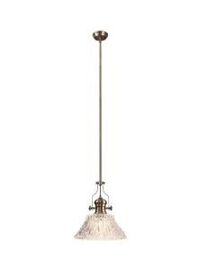 Peninaro Multi Height Pendant With 38cm Patterned Round Shade, 1 x E27, Antique Brass/Clear Glass Item Weight: 6.5kg