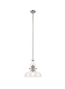 Peninaro Multi Height Pendant With 38cm Flat Round Shade, 1 x E27, Polished Nickel/Clear Glass