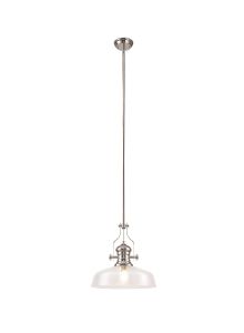 Peninaro Pendant With 38cm Flat Round Shade, 1 x E27, Polished Nickel/Clear Glass