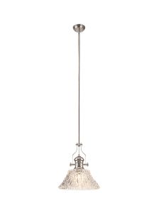 Peninaro Multi Height Pendant With 38cm Patterned Round Shade, 1 x E27, Polished Nickel/Clear Glass Item Weight: 6.5kg