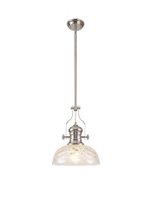 Peninaro Multi Height Pendant With 30cm Flat Round Patterned Shade, 1 x E27, Polished Nickel/Clear Glass