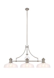 Peninaro Linear Multi Height Pendant With 38cm Flat Round Shade, 3 x E27, Polished Nickel/Clear Glass