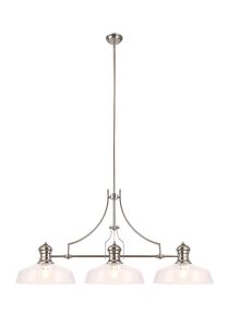 Peninaro Linear Pendant With 38cm Flat Round Shade, 3 x E27, Polished Nickel/Clear Glass