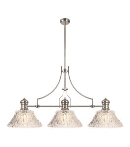 Peninaro Linear Pendant With 38cm Patterned Round Shade, 3 x E27, Polished Nickel/Clear Glass Item Weight: 19.1kg