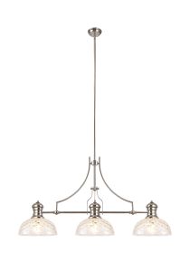 Peninaro Linear Pendant With 30cm Flat Round Patterned Shade, 3 x E27, Polished Nickel/Clear Glass