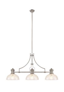 Peninaro Linear Multi Height Pendant With 30cm Flat Round Patterned Shade, 3 x E27, Polished Nickel/Clear Glass