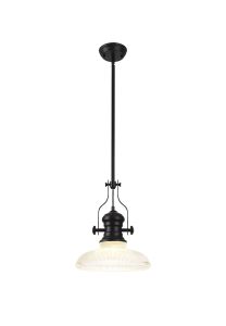 Peninaro 1 Light Multi Height Pendant E27 With 30cm Round Glass Shade, Matt Black/Clear