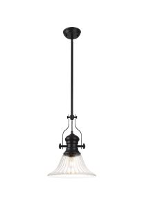 Peninaro 1 Light Multi Height Pendant E27 With 30cm Bell Glass Shade, Matt Black/Clear