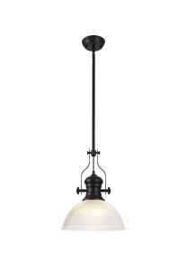 Peninaro 1 Light Multi Height Pendant E27 With 38cm Dome Glass Shade, Matt Black/Clear