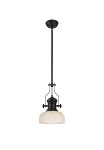 Peninaro 1 Light Multi Height Pendant E27 With 26.5cm Prismatic Glass Shade, Matt Black/Clear