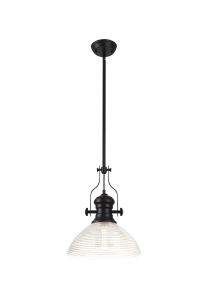 Peninaro 1 Light Multi Height Pendant E27 With 33.5cm Prismatic Glass Shade, Matt Black/Clear