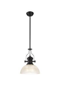 Peninaro 1 Light Multi Height Pendant E27 With 30cm Prismatic Glass Shade, Matt Black/Clear