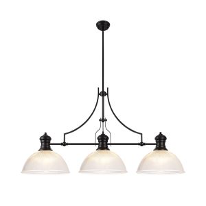 Peninaro 3 Light Linear Multi Height Pendant E27 With 38cm Dome Glass Shade, Matt Black, Clear