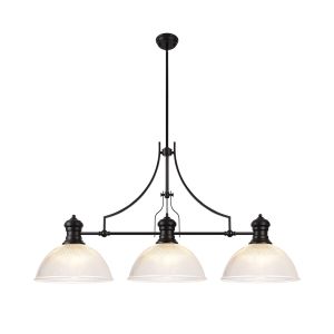 Peninaro 3 Light Linear Pendant E27 With 38cm Dome Glass Shade, Matt Black, Clear