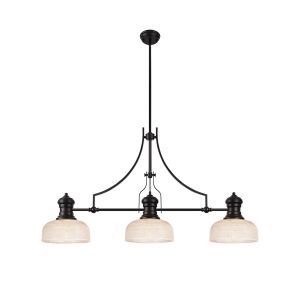 Peninaro 3 Light Linear Multi Height Pendant E27 With 26.5cm Prismatic Glass Shade, Matt Black, Clear