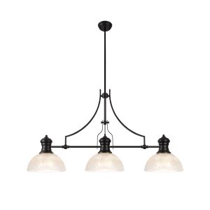 Peninaro 3 Light Linear Multi Height Pendant E27 With 30cm Prismatic Glass Shade, Matt Black, Clear