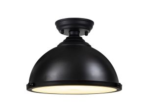 Peninaro 31cm Flush Ceiling Fitting, 1 x E27, Black / Frosted Glass