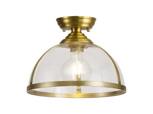 Peninaro 30cm Flush Ceiling Fitting, 1 x E27, Satin Gold / Clear