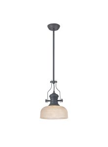 Peninaro Single Multi Height Pendant, 1 x E27, 26.5cm Prismatic Glass, Graphite / Clear