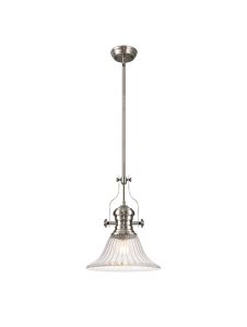 Peninaro Single Multi Height Pendant, 1 x E27, 30cm Bell Glass, Satin Nickel / Clear