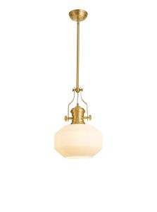 Peninaro 30cm Single Multi Height Pendant, 1 x E27, Round Champfered Glass, Satin Gold / Opal