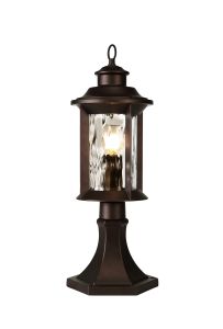 Pesosmog Pedestal Lamp, 1 x E27, Antique Bronze/Clear Ripple Glass, IP54, 2yrs Warranty
