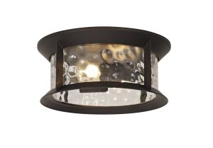 Pesosmog Flush Ceiling Lamp, 2 xE27, Antique Bronze/Clear Ripple Glass, IP54, 2yrs Warranty
