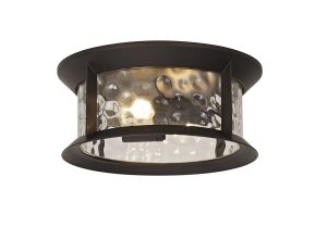 Pesosmog 35cm Flush Ceiling Lamp, 2 xE27, Antique Bronze/Clear Ripple Glass, IP54, 2yrs Warranty