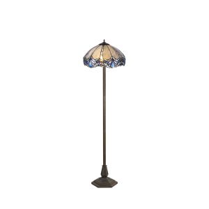 Pizza 2 Light Octagonal Floor Lamp E27 With 40cm Tiffany Shade, Blue/Clear Crystal/Aged Antique Brass