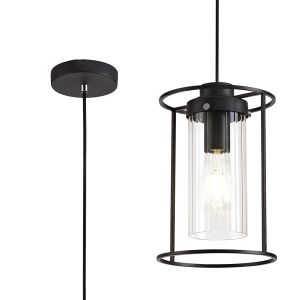 Porchetta 20cm Single Pendant, 1 Light E27, Black/Clear Glass